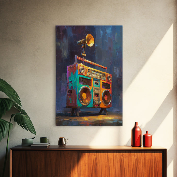 Hip Hop Boombox Framed Canvas Print, Music Studio Art, Music Poster, Studio Decor, Fine Art, Rhythm, Personalized Art, MSA-2x3-97