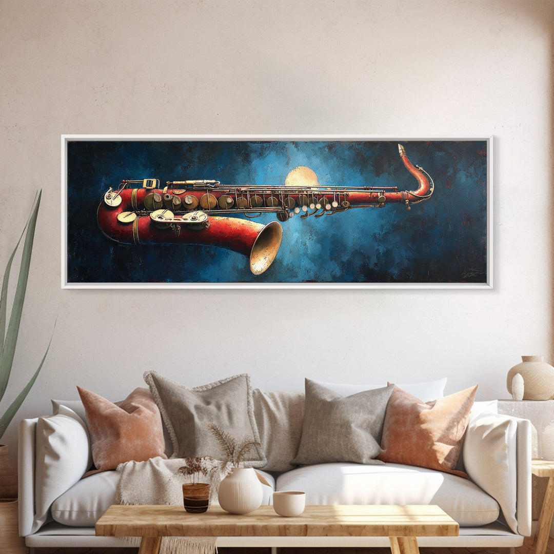 Jazz Saxophone with Smoky Blue Background Canvas Print, Music Studio Art, Wall Art Printable, Studio Decor, Fine Art, Rhythm, MSA-3x1-42