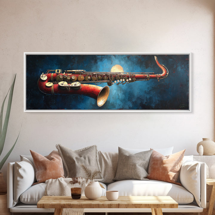 Jazz Saxophone with Smoky Blue Background Canvas Print, Music Studio Art, Wall Art Printable, Studio Decor, Fine Art, Rhythm, MSA-3x1-42
