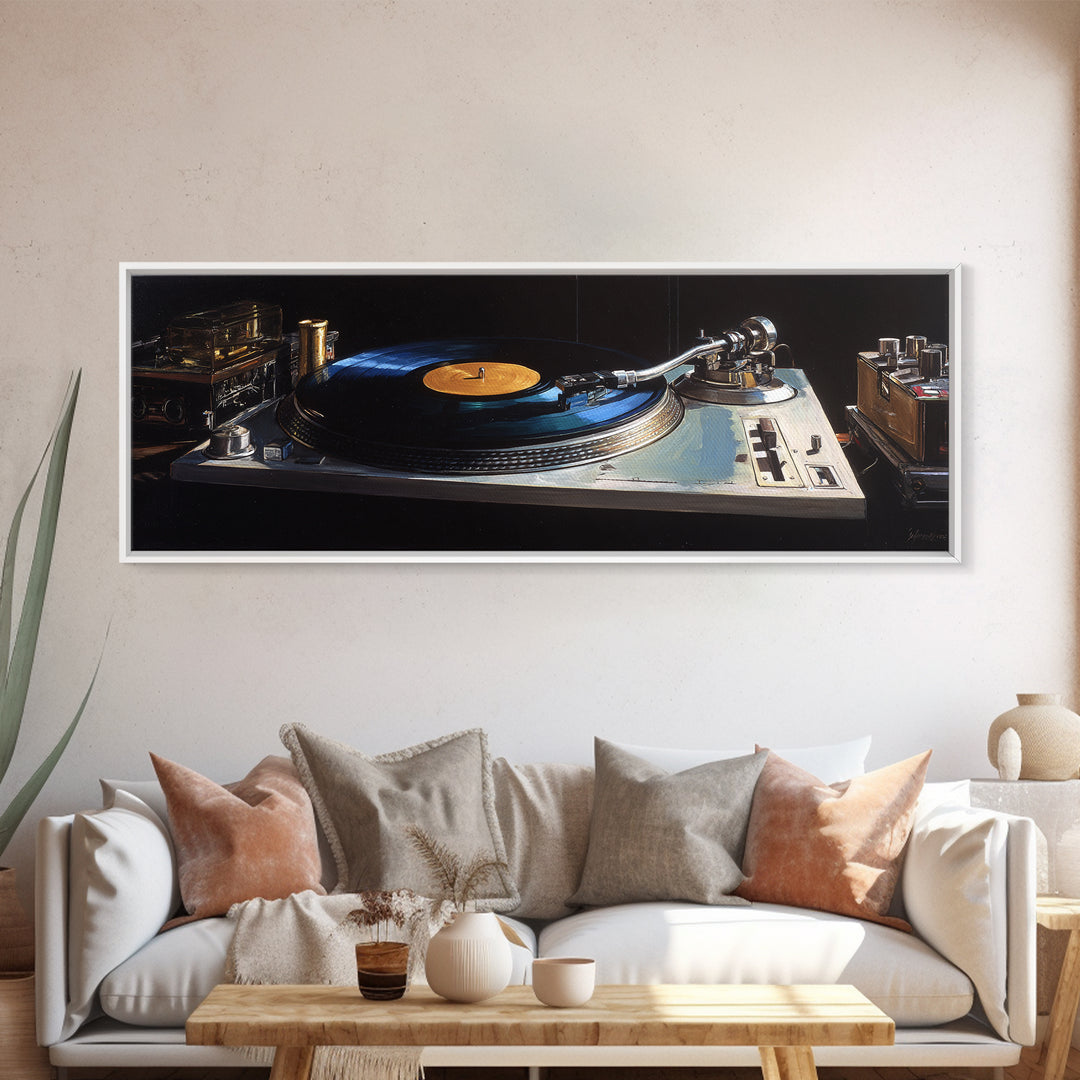 Vinyl Record and Turntable Still Life Canvas Print, Music Studio Art, Wall Decor, Studio Decor, Rhythm, Wall Art Printable, MSA-3x1-43