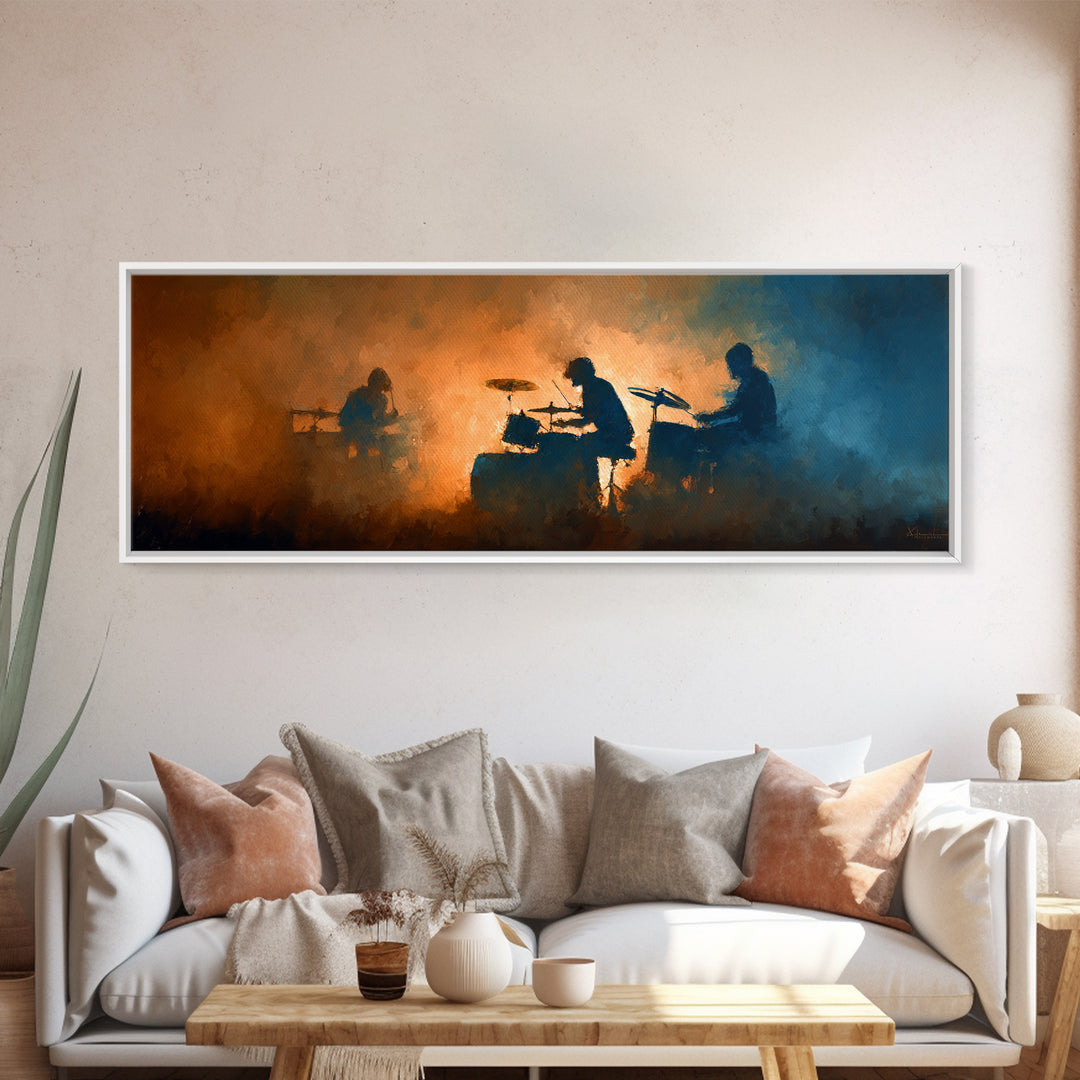 Drum Kit Silhouette Canvas Print, Music Studio Art, Digital Download Art, Studio Decor, Fine Art, Rhythm, Music Lover Gift, MSA-3x1-46