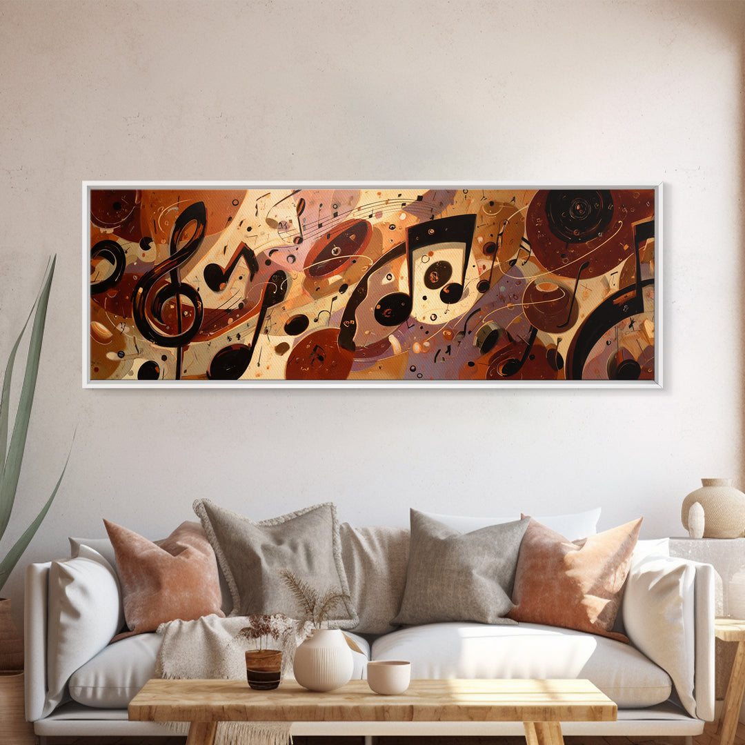 Musical Notes as Abstract Floating Shapes Without Framed Canvas Print, Music Studio Art, Room Decor, Studio Decor, Rhythm, MSA-3x1-52