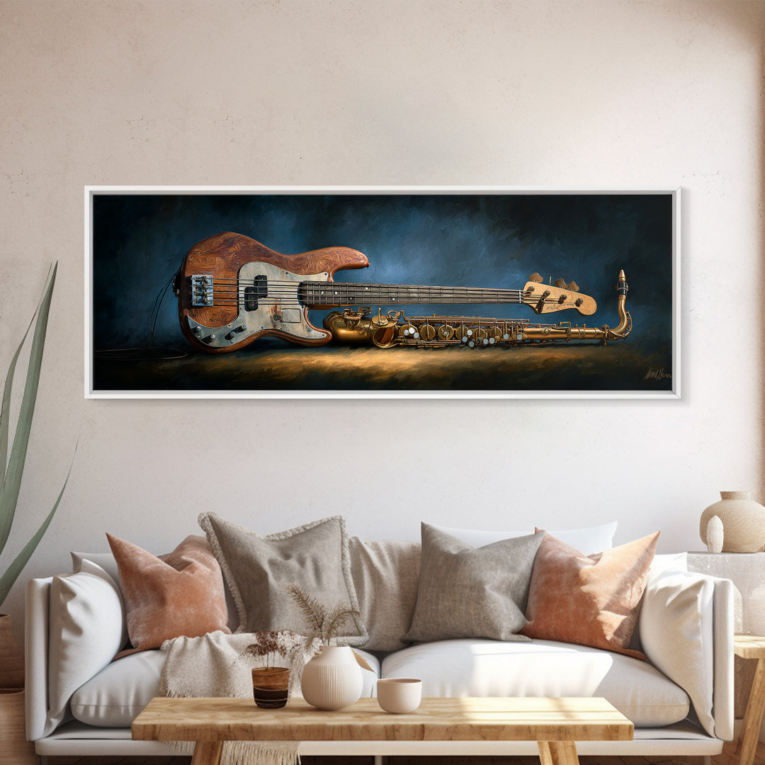 Bass Guitar Closeup Framed Canvas Print, Music Studio Art, Music Art, Studio Decor, Rhythm, Modern Decor, Fine Art Print, MSA-3x1-53