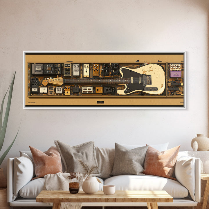 Electric Guitar Pedals and Cables Graphic Art Canvas Print, Music Studio Art, Boho Art, Studio Decor, Oil Painting, Rhythm, MSA-3x1-61