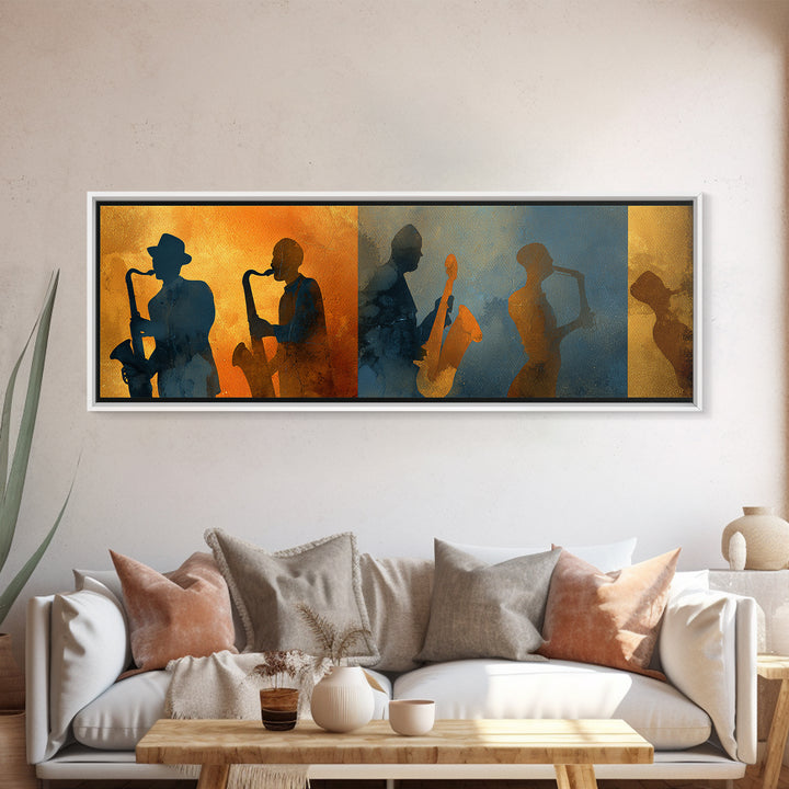 Jazz Quartet Silhouettes Canvas Print, Music Studio Art, Gallery Decor, Studio Decor, Oil Painting, Rhythm, Contemporary Art, MSA-3x1-62