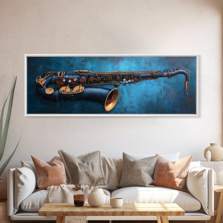 Jazz Saxophone with Smoky Blue Background Canvas Print, Music Studio Art, Wall Art Printable, Studio Decor, Fine Art, Rhythm, MSA-3x1-66