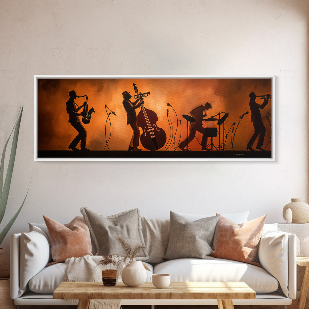 Jazz Quartet Silhouettes Canvas Print, Music Studio Art, Modern Wall Art, Studio Decor, Watercolor Art, Rhythm, Boho Art, MSA-3x1-86