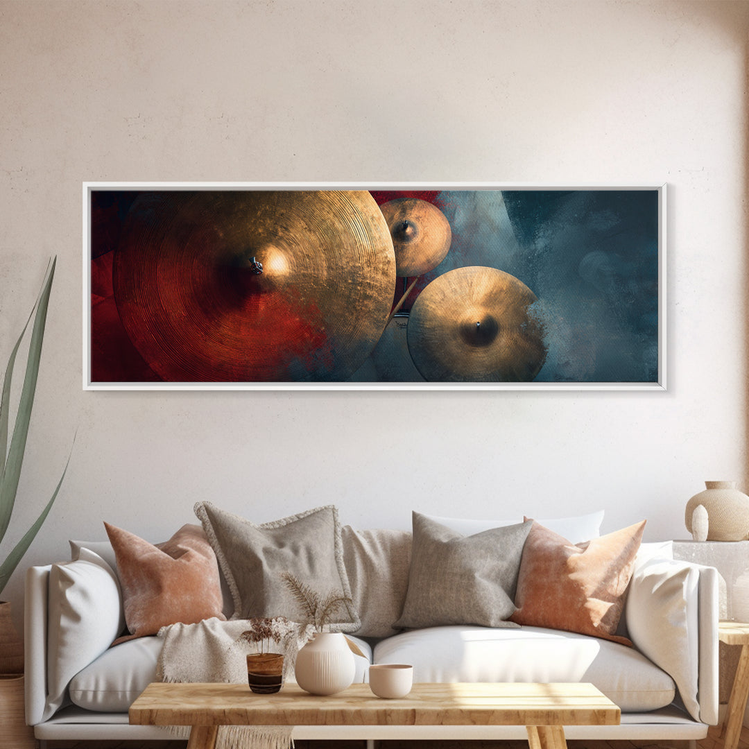 Gold Cymbal Closeup Canvas Print, Music Studio Art, Minimalist Decor, Studio Decor, Oil Painting, Rhythm, Scripture Wall Art, MSA-3x1-88