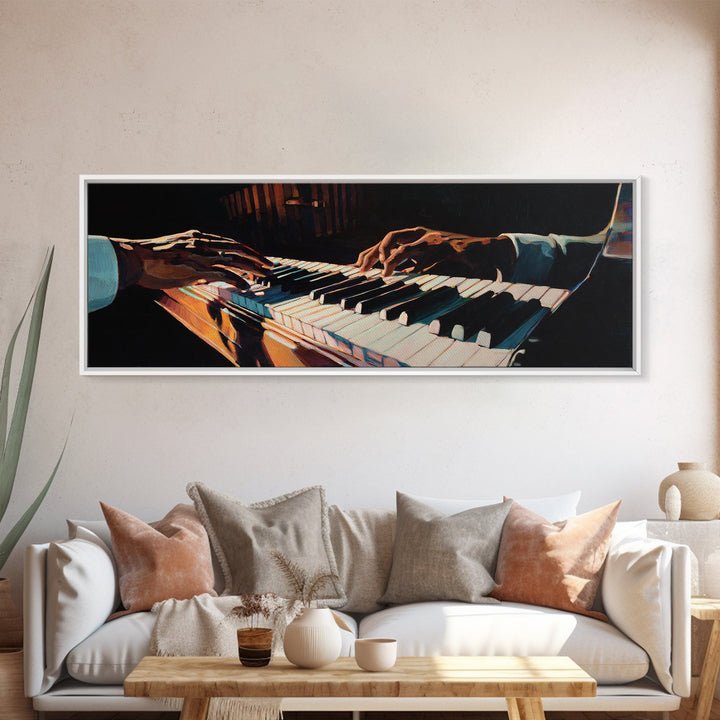 Piano Keys with Hands in Cinematic Shadow Canvas Print, Music Studio Art, Music Lover, Studio Decor, Fine Art, Rhythm, MSA-3x1-93