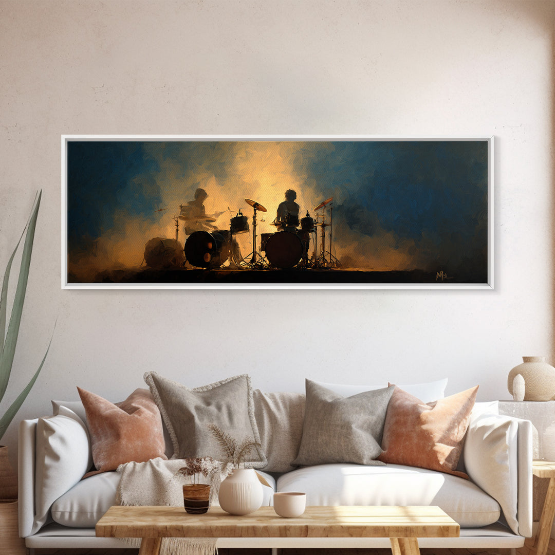 Drum Kit Silhouette Canvas Print, Music Studio Art, Music Posters, Studio Decor, Watercolor Art, Rhythm, Music Lover, MSA-3x1-94