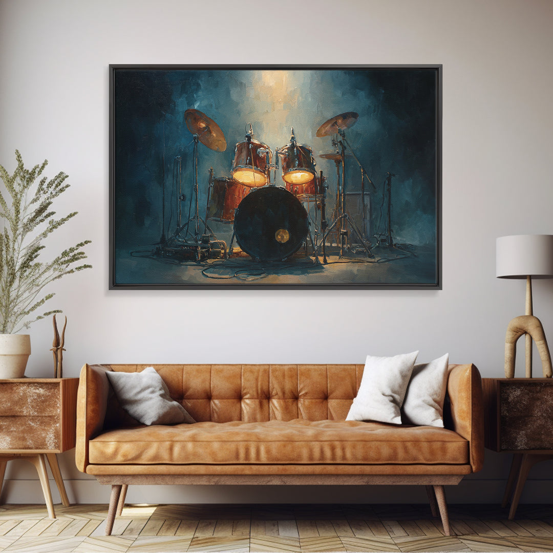 Drum Kit Silhouette Framed Canvas Print, Music Studio Art, Music Poster, Studio Decor, Fine Art, Rhythm, Personalized Art, MSA-3x2-10