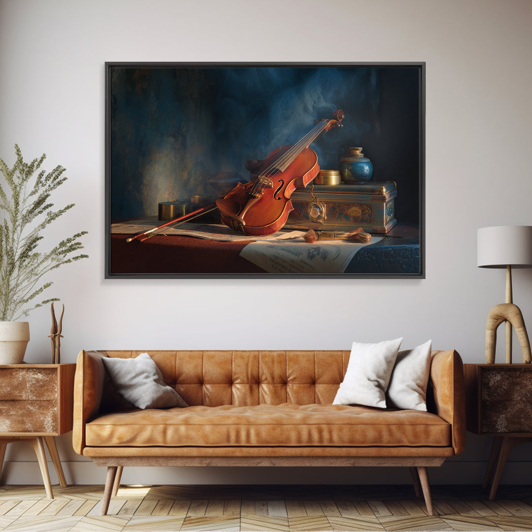 Violin and Bow Framed Canvas Print, Music Studio Art, Wall Art Printable, Studio Decor, Fine Art, Rhythm, Music Gift, MSA-3x2-20