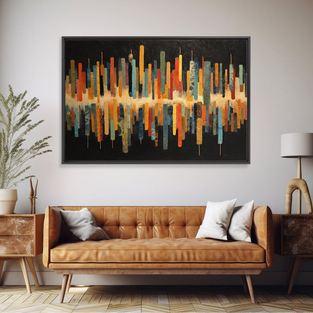 Abstract Rhythm Lines Like Painted Music Framed Canvas Print, Music Studio Art, Commission Painting, Studio Decor, Rhythm, MSA-3x2-27
