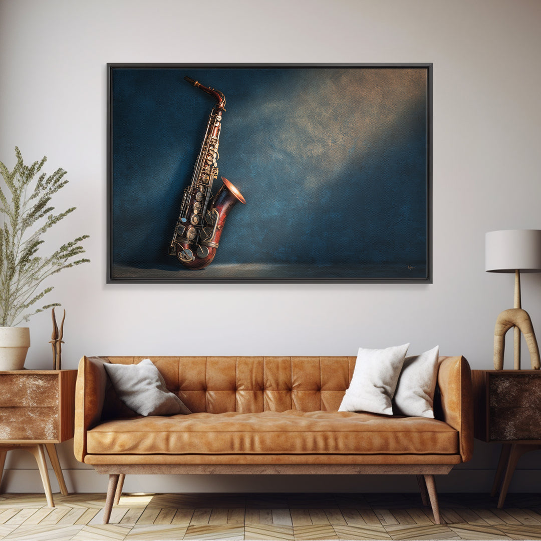 Jazz Saxophone with Smoky Blue Background Canvas Print, Music Studio Art, Painting from Photo, Studio Decor, Fine Art, Rhythm, MSA-3x2-30