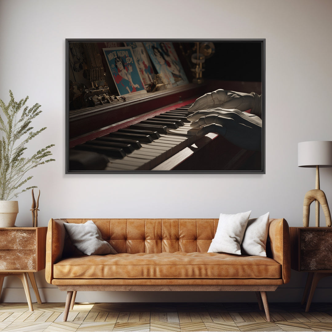 Piano Keys with Hands in Cinematic Shadow Canvas Print, Music Studio Art, Music Art, Studio Decor, Rhythm, Modern Decor, MSA-3x2-33