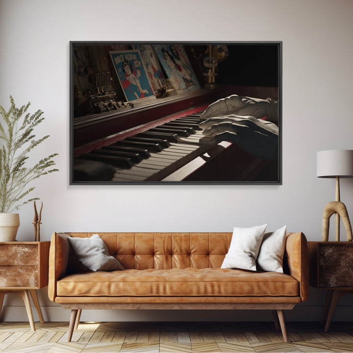 Piano Keys with Hands in Cinematic Shadow Canvas Print, Music Studio Art, Music Art, Studio Decor, Rhythm, Modern Decor, MSA-3x2-33