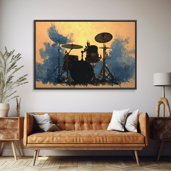 Drum Kit Silhouette Canvas Print, Music Studio Art, Music Posters, Studio Decor, Watercolor Art, Rhythm, Music Lover, MSA-3x2-34