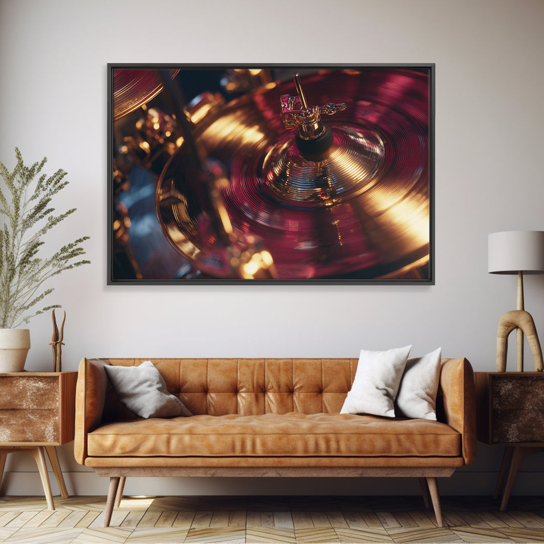 Gold Cymbal Closeup Canvas Print, Music Studio Art, Metal Wall Art, Studio Decor, Oil Painting, Rhythm, Music Posters, MSA-3x2-4