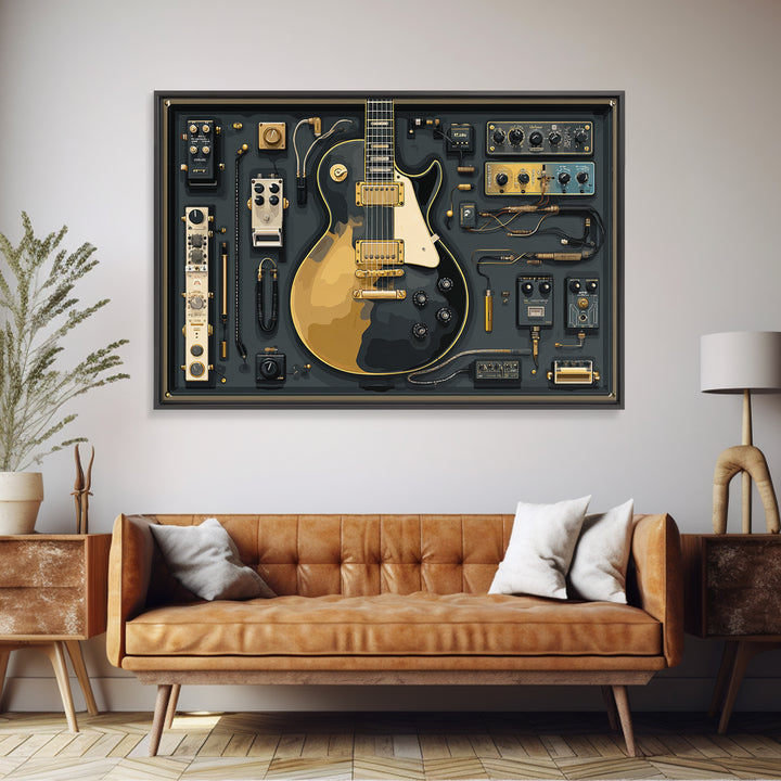 Electric Guitar Pedals and Cables Graphic Art Canvas Print, Music Studio Art, Personalized Art, Studio Decor, Fine Art, Rhythm, MSA-3x2-49