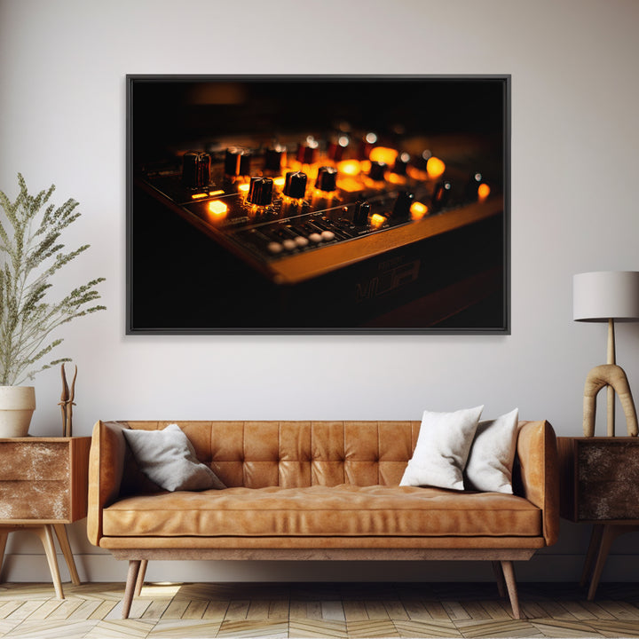 Synthesizer Knobs and Neon Reflections Canvas Print, Music Studio Art, Trendy Wall Art, Studio Decor, Fine Art, Rhythm, MSA-3x2-62