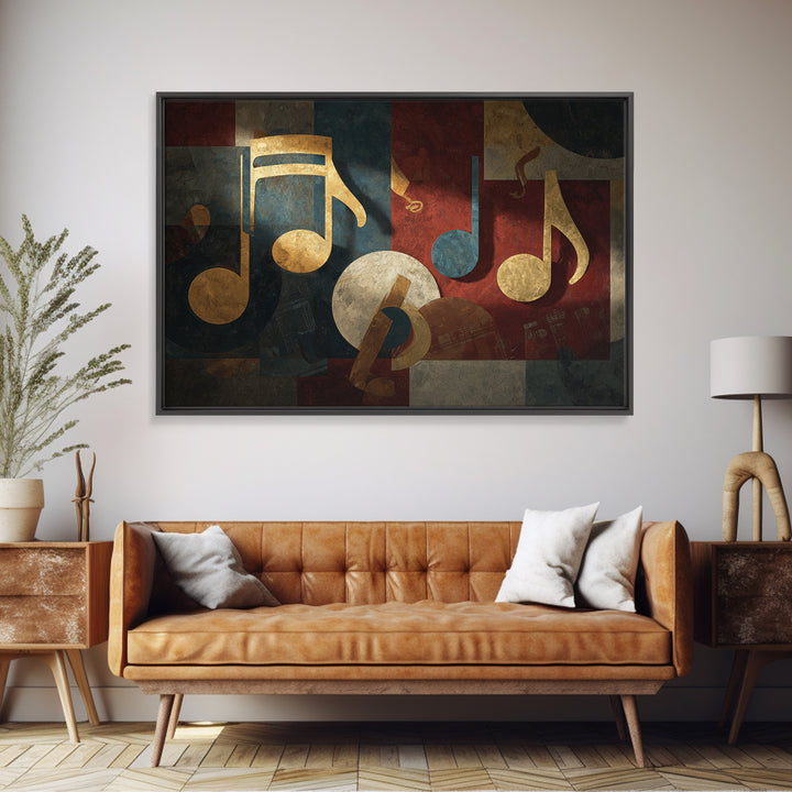 Musical Notes as Abstract Floating Shapes Without Framed Canvas Print, Music Studio Art, Gallery Decor, Studio Decor, Rhythm, MSA-3x2-64