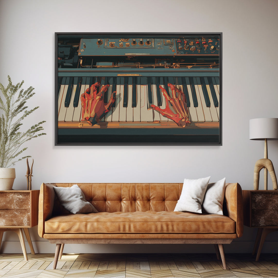 Piano Keys with Hands in Cinematic Shadow Framed Canvas Print, Music Studio Art, Teen Room Decor, Studio Decor, Rhythm, MSA-3x2-81