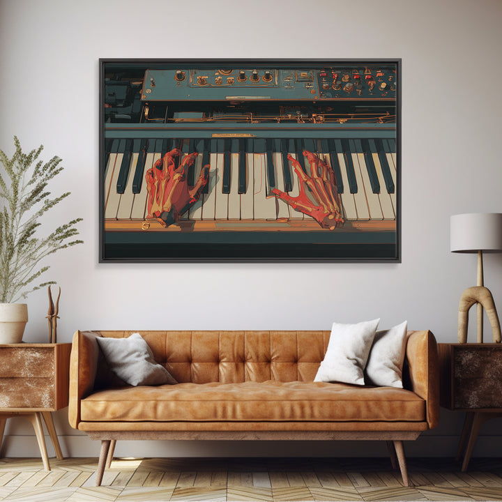 Piano Keys with Hands in Cinematic Shadow Framed Canvas Print, Music Studio Art, Teen Room Decor, Studio Decor, Rhythm, MSA-3x2-81