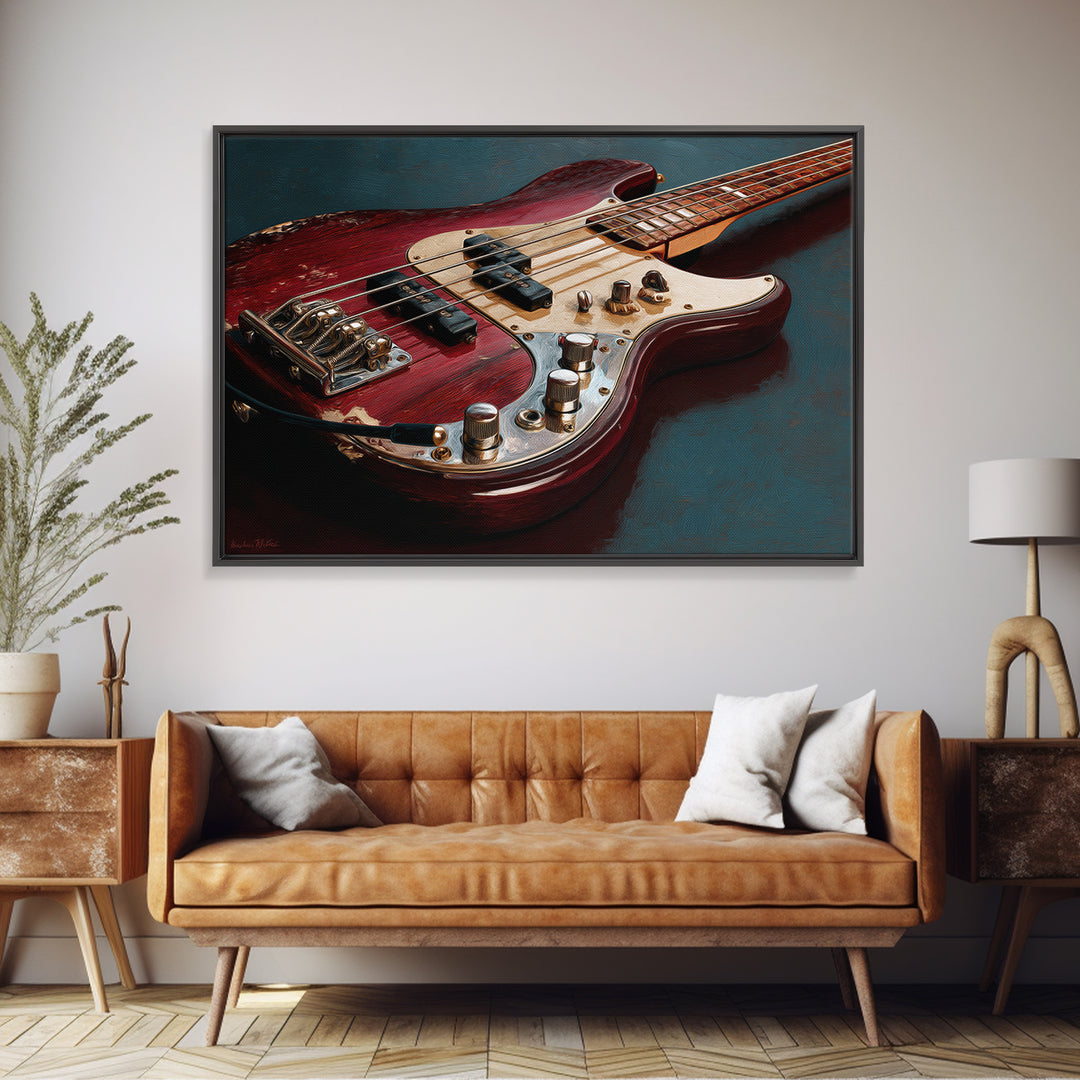 Bass Guitar Closeup Canvas Print, Music Studio Art, Music Lover Gift, Studio Decor, Oil Painting, Rhythm, Textured Painting, MSA-3x2-89