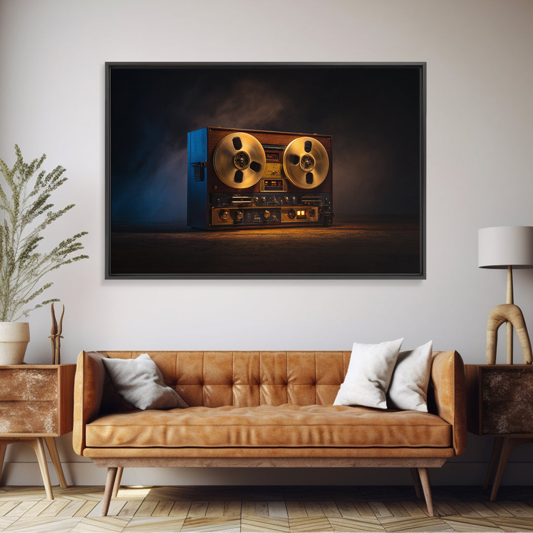 Recording Tape Reel Framed Canvas Print, Music Studio Art, Commission Painting, Studio Decor, Fine Art, Rhythm, Neutral Decor, MSA-3x2-90