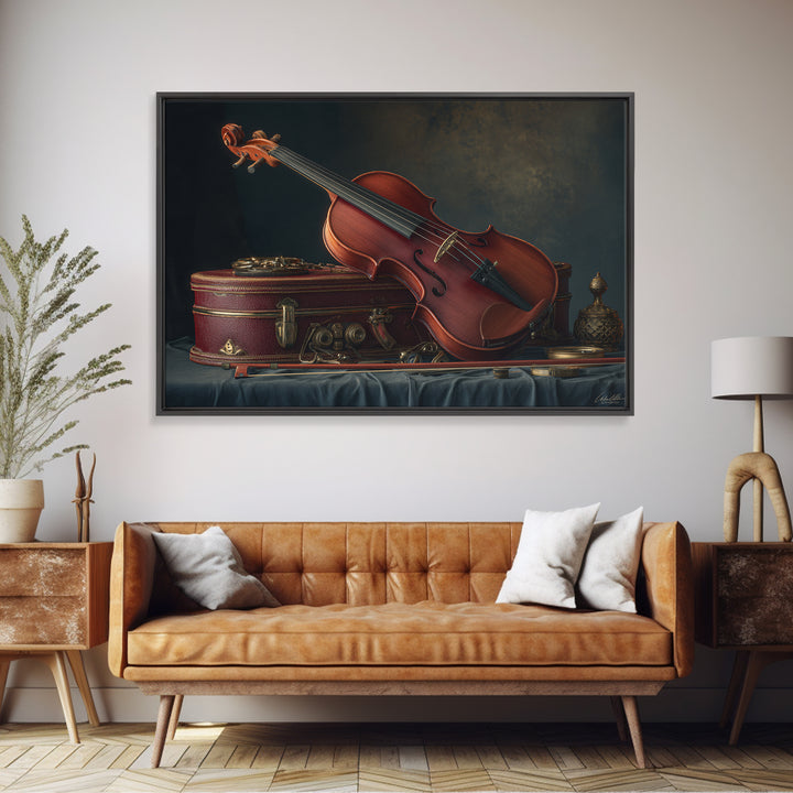 Violin and Bow Framed Canvas Print, Music Studio Art, Luxury Decor, Studio Decor, Rhythm, Art Commission, Digital Wall Art, MSA-3x2-92