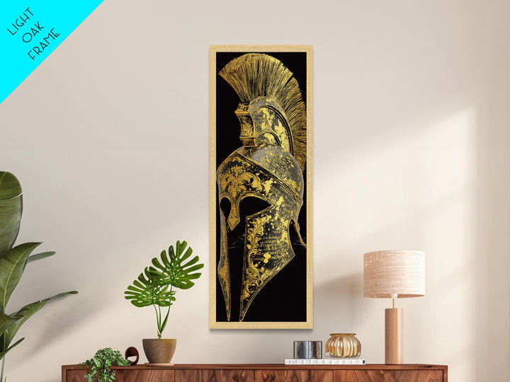 Golden Spartan Helmet - Sparta Wall Art - Metallic Gold Decor - Metallic Wall Art - Metallic Gold Spartan Painting - Wood Framed Mancave Art