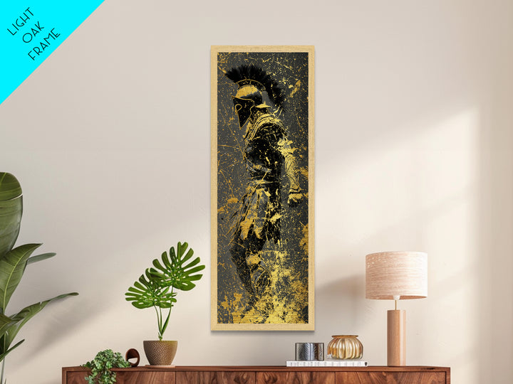 Greek Spartan Warrior Splatter Effect, Metallic Gold Metal Print, Ancient Warrior Wall Art, Real Wood Frame Decor