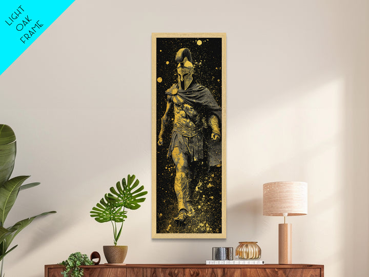Greek Spartan Warrior In Cloak, Metallic Gold Metal Print, Ancient Helmet Warrior Wall Art, Real Wood Frame Home Decor