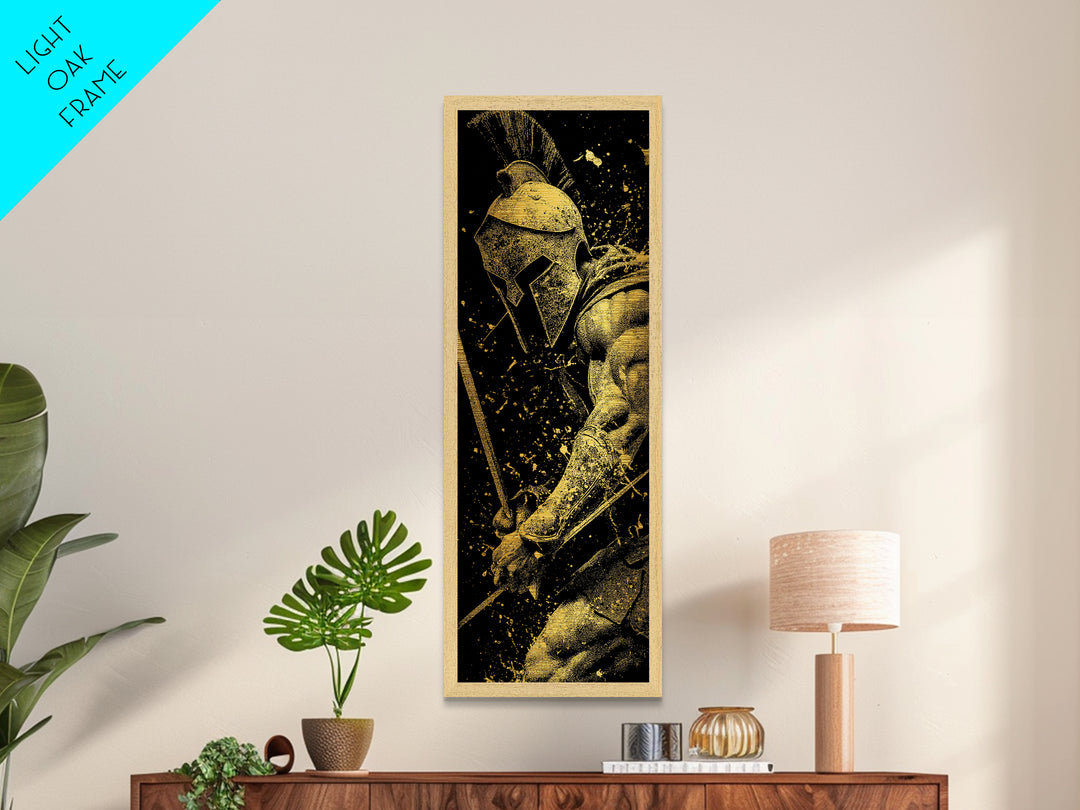 Spartan Warrior With Sword, Metallic Gold Metal Print, Greek Mythology Wall Art, Real Wood Frame Decor, Ancient Battle Artwork