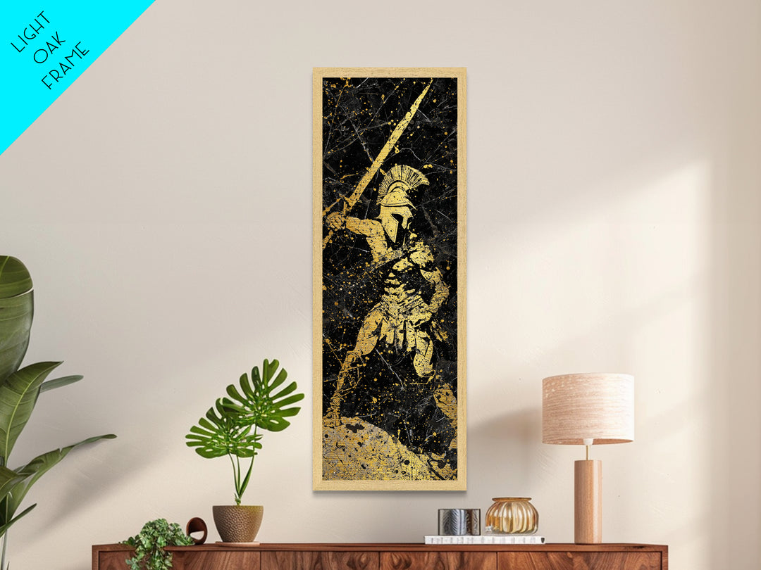 Greek Hoplite With Spear, Metallic Gold Art, Spartan Warrior Wall Decor, Real Wood Frame Metal Print, Historical Military Artwork
