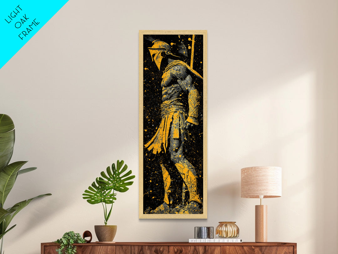 Spartan Side Profile, Metallic Gold Metal Print, Ancient Greek Helmet Art, Real Wood Frame Wall Decor, Classic Warrior Artwork