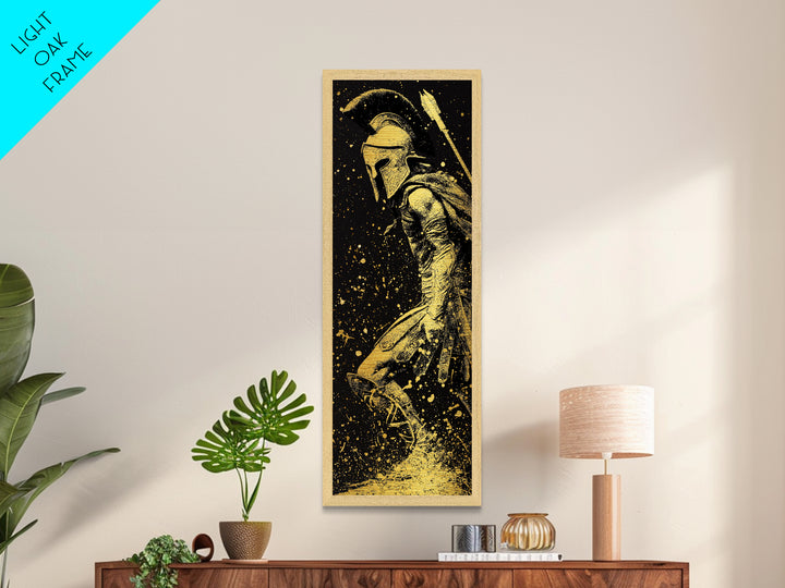 Greek Spartan Standing Strong, Metallic Gold Metal Print, Warrior Soldier Wall Art, Real Wood Frame Home Decor, Ancient Hero Artwork