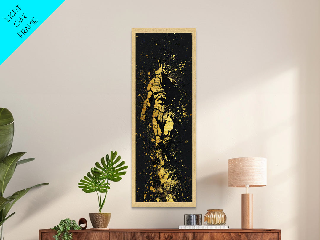 Spartan Marching Forward, Metallic Gold Metal Print, Ancient Warrior Wall Art, Real Wood Frame Decor, Classical Greek Soldier Artwork