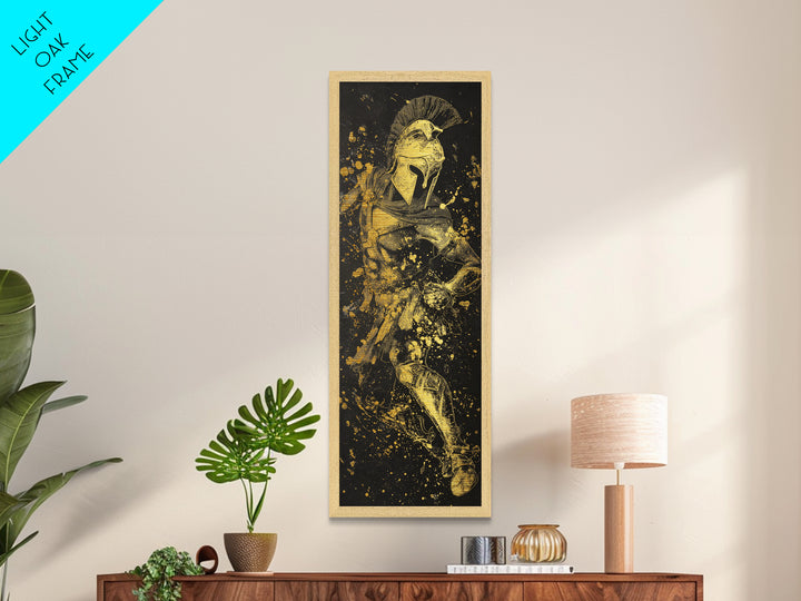 Greek Spartan In Combat, Metallic Gold Art, Warrior Metal Print Wall Decor, Real Wood Frame Artwork, Ancient Battle Hero Artwork