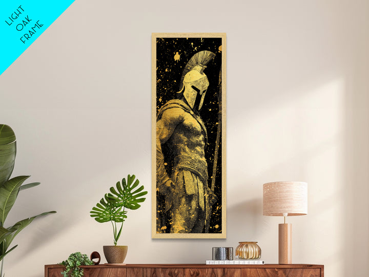 Spartan Warrior Metallic Gold Metal Print, Ancient Greek Soldier Wall Art, Real Wood Frame, Gladiator Decor For Home Office