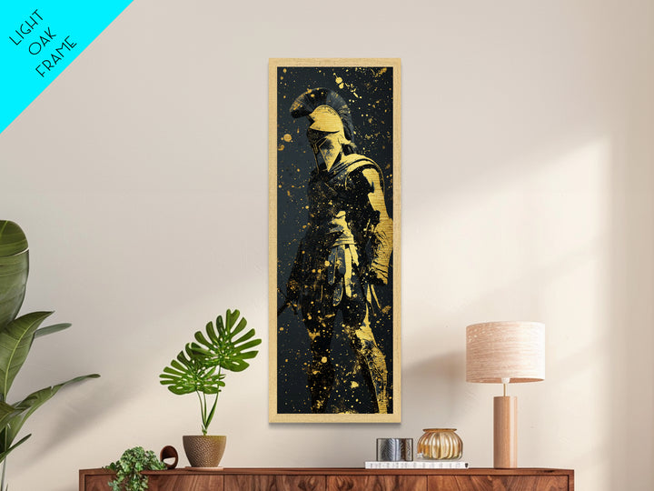 Greek Hoplite Metallic Gold Art, Ancient Spartan Warrior Print, Real Wood Frame, Mythology Inspired Wall Decor For Living Room