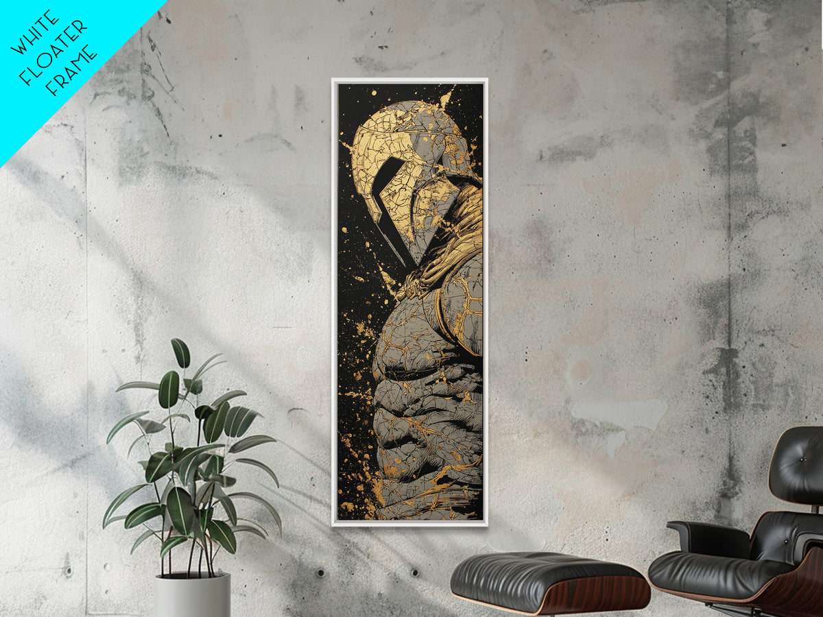 Ancient Spartan Warrior Gold Canvas Print, Greek Hoplite Wall Art, Real Wood Frame, Gold Gladiator Inspired Home Decor