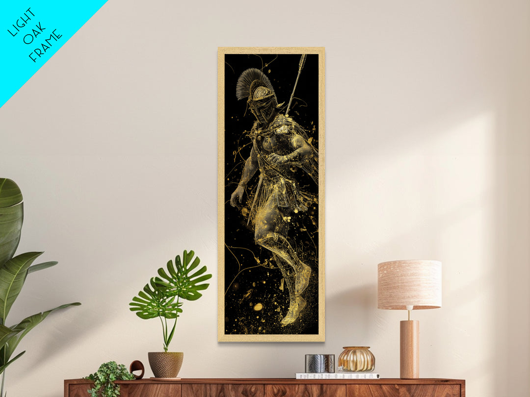 Spartan Helmet Warrior Metallic Gold Art, Ancient Greek Soldier Wall Print, Real Wood Frame, Gold Warrior Mythology Home Decor