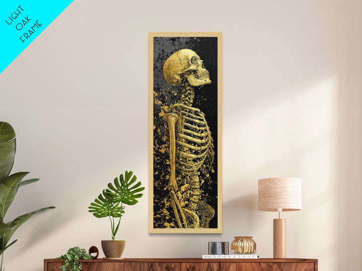 Skeleton Warrior Metallic Gold Metal Print, Gothic Anatomy Wall Art, Real Wood Frame, Gold Skeleton Decor For Dark Home Aesthetic