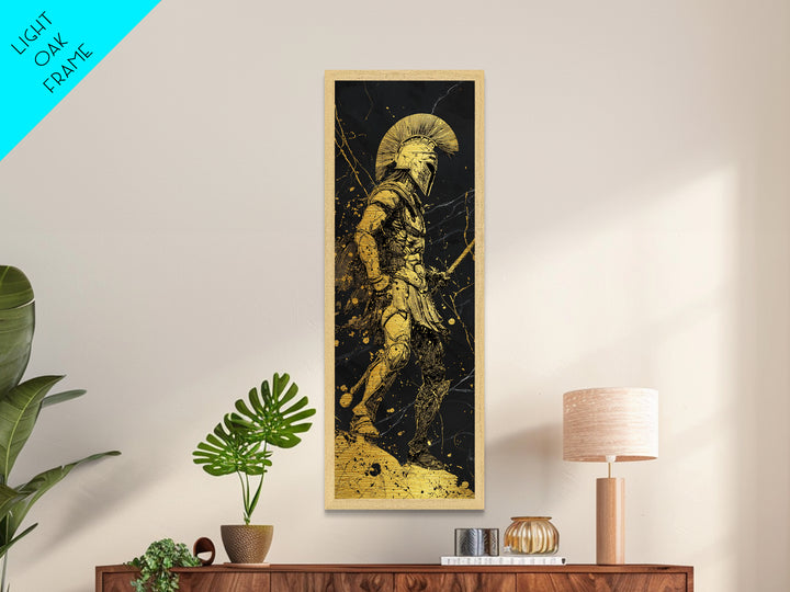The Spartan Warrior Wood Framed Metal Print, Metallic Gold Art, Black and Gold Marble Background, Gift Idea For Man, Husband Gift