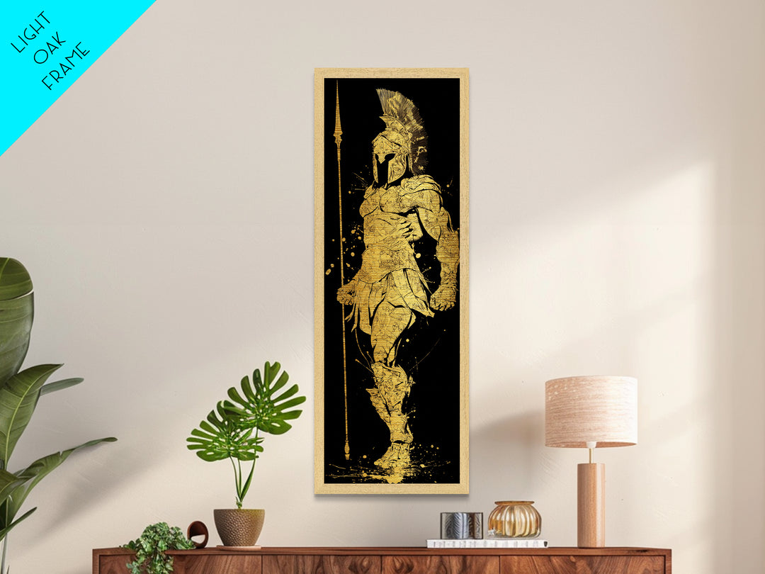 Metallic Gold Metal Print, Spartan Hoplite Warrior Art, Ancient Greece Wall Decor, Real Wood Frame