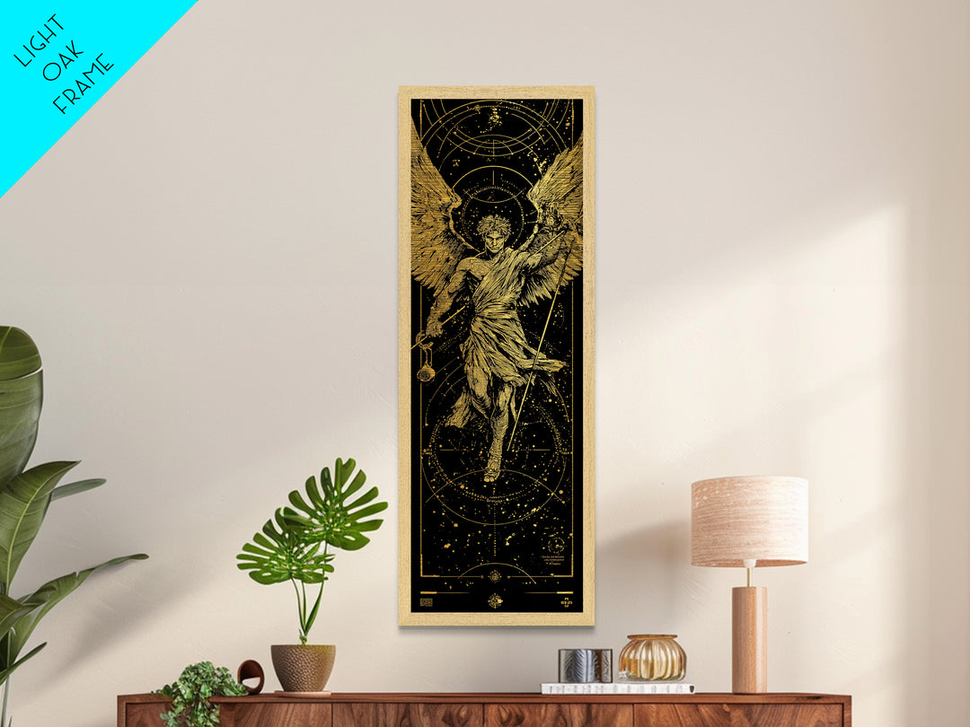 Metallic Gold Metal Print, Astraeus Titan Of Stars Wall Art, Mythical Constellation Decor, Real Wood Frame