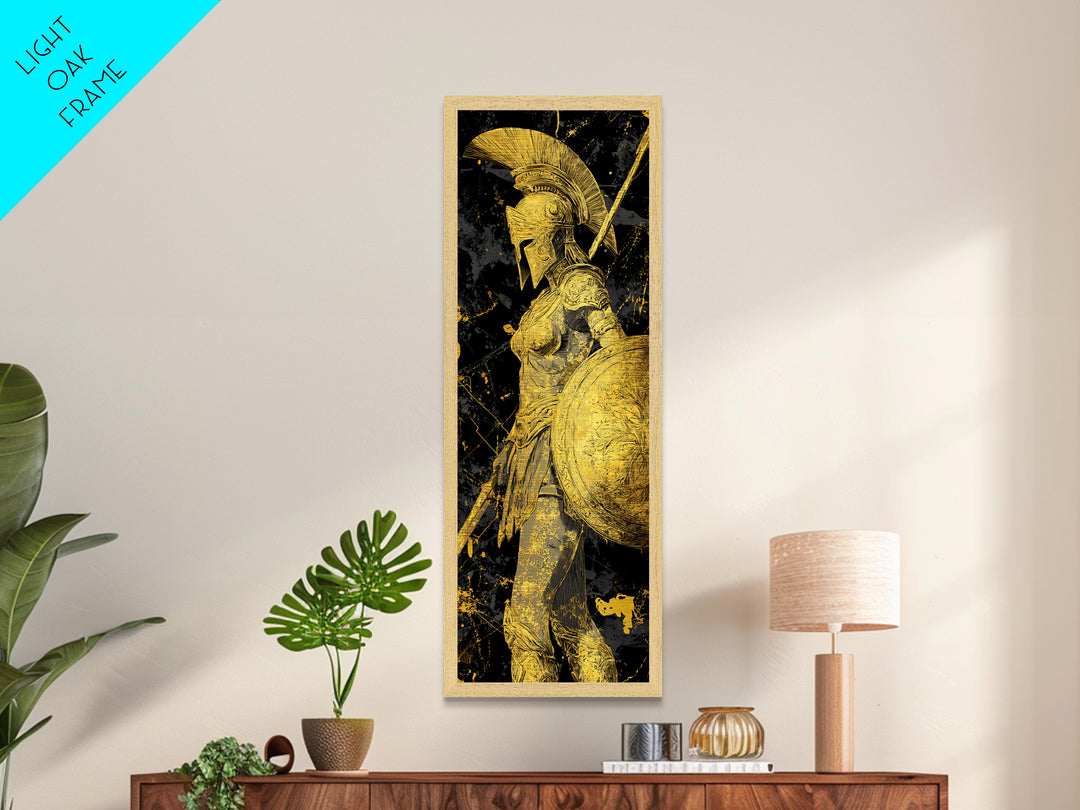 Metallic Gold Art, Athena Warrior Goddess Print, Shield And Sword Wall Decor, Real Wood Frame Decor