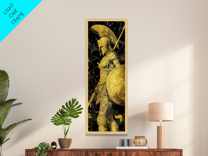 Metallic Gold Art, Athena Warrior Goddess Print, Shield And Sword Wall Decor, Real Wood Frame Decor