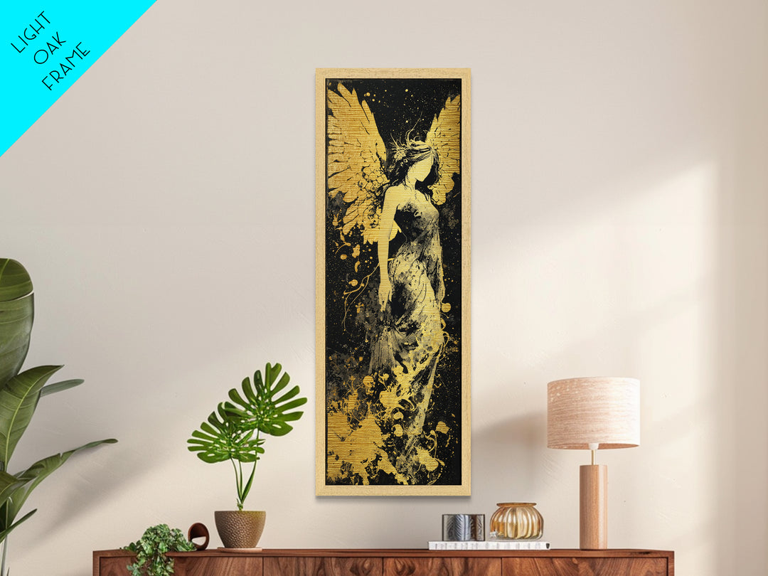 Metallic Gold Art, Eos Winged Goddess Print, Mythology Angelic Wall Decor, Real Wood Frame Greek Artwork